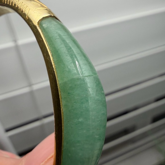 Vintage Jade Square Bangle Bracelet w/ Gold Inlay – Sterling Silver 925 - Picture 15 of 15